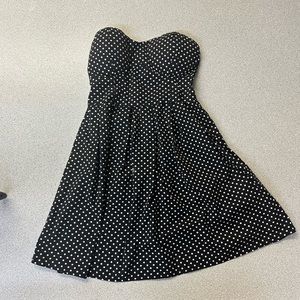 Black and White Polka Dot Bustier Dress With Shirred Back